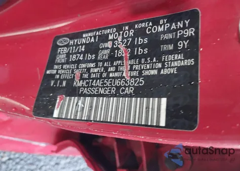 2014 Hyundai Accent Gls from USA, damaged, VIN KMHCT4AE5EU663825